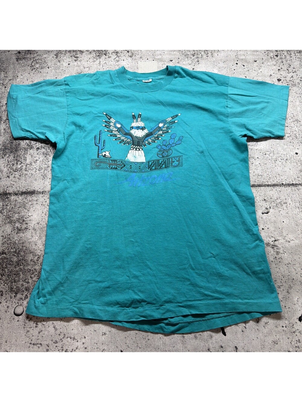 Vtg 90s Native American Arizona T Shirt XL Teal Single Stitch Hanes Graphic Tee